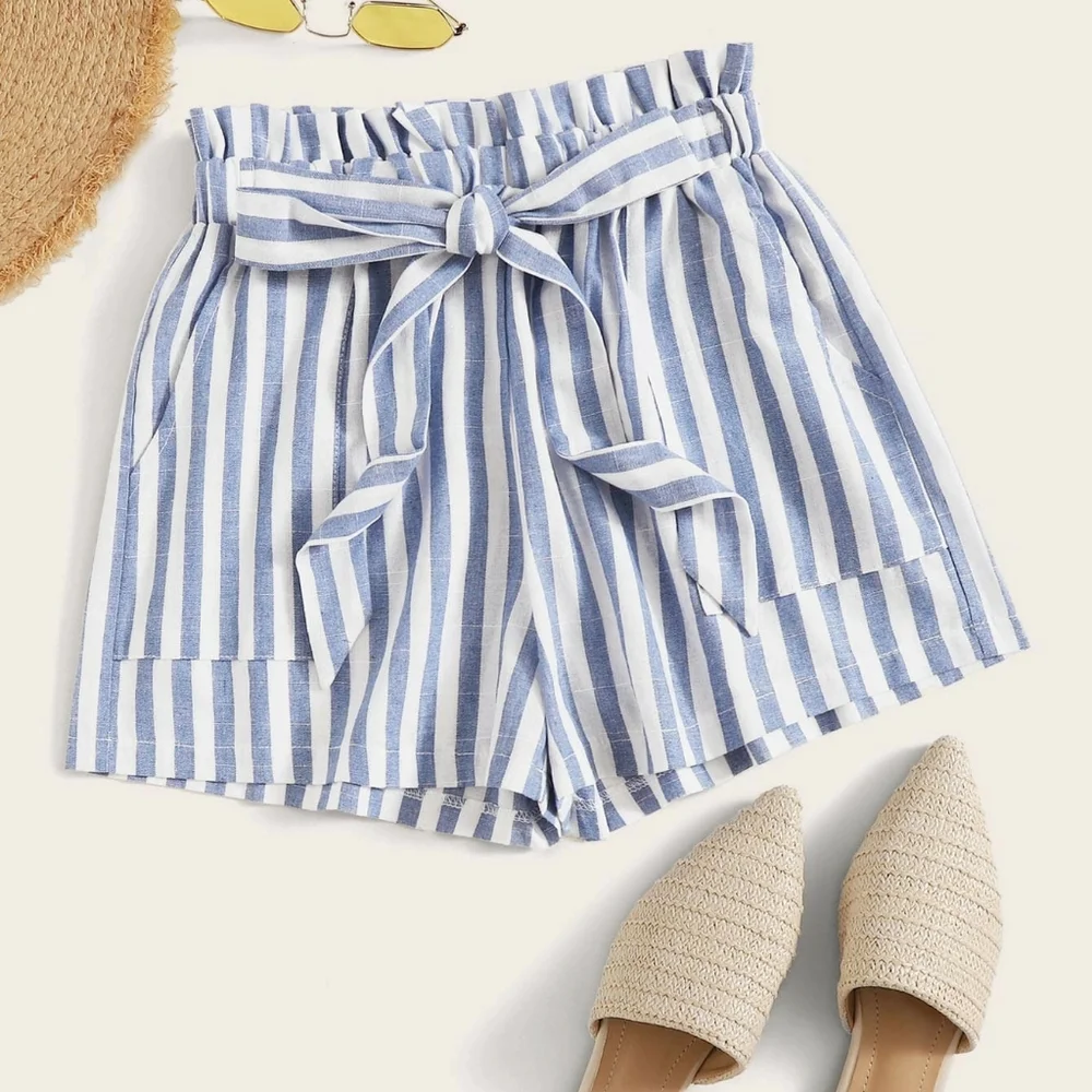 Shein Striped Paperbag Shorts - Picture 1 of 8